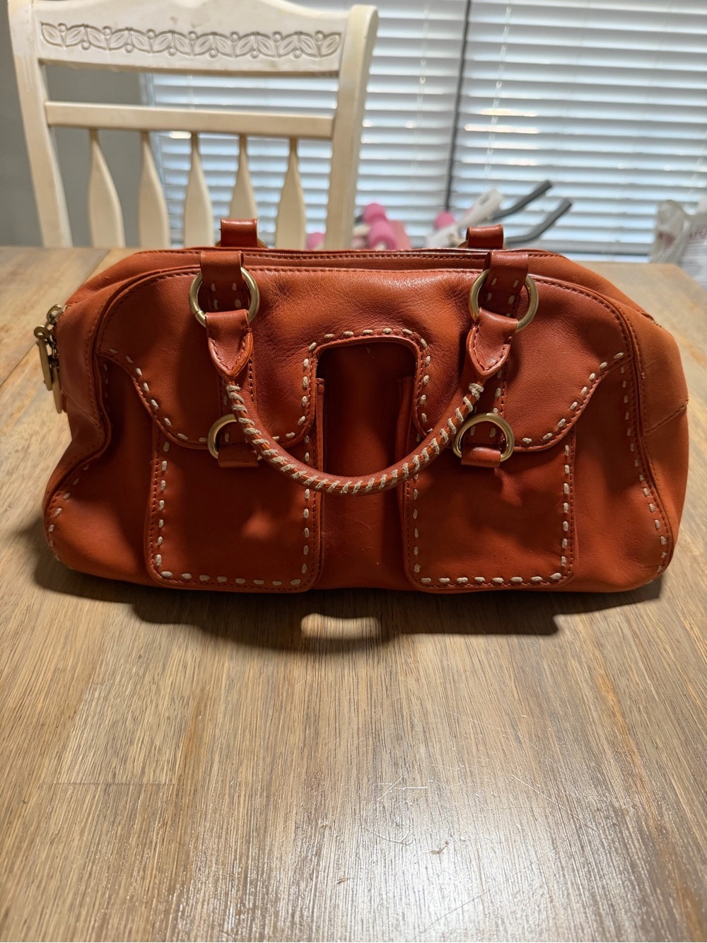 antonio melani terracotta leather satchel handbag whipstitch boho purse